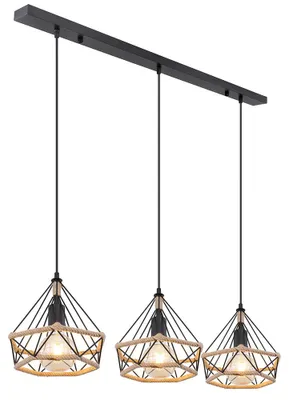 Produktbild von Hängelampe, Metall, Hanfseil, braun, 3 Flammig, H 120 cm