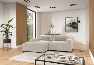 Produktbild von Ecksofa Designersofa ROMY XS in Stoff Enjoy Me Creme Ottomane Links
