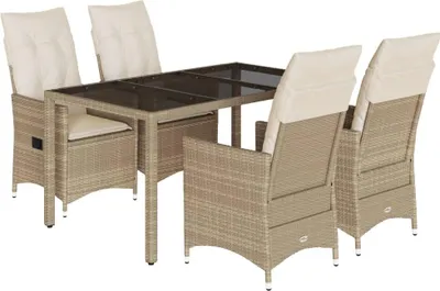 Produktbild von vidaXL 5-tlg. Garten-Essgruppe mit Kissen Beige Poly Rattan