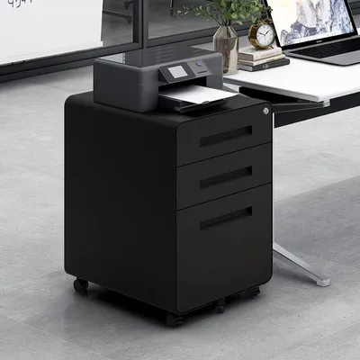 Produktbild von Rollcontainer - schwarz - 3 Schubladen abschließbar - 5 Anti-Kipp-Rollen
