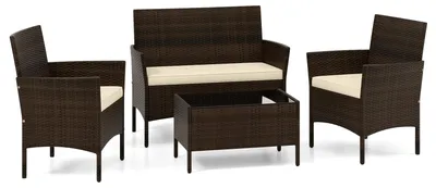 Immagine prodotto di Set di mobili da giardino in rattan composto da 4 pezzi con cuscini