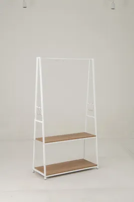Produktbild von GOPLUS Kleiderständer, Kleiderstange mit 2 Ablagen & 4 S-haken, Garderobenständer mit Metallgestell, Garderobe mit Schuhregal, Natur, Weiß
