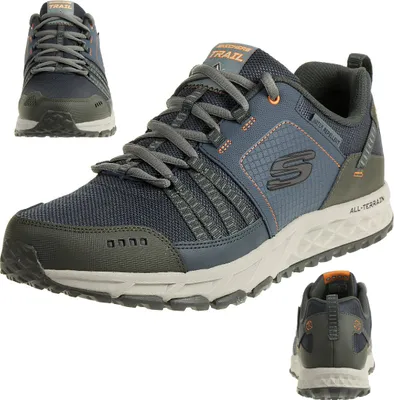 A collage of Skechers trail running shoes.