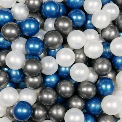 Produktbild von Bälle für Bällebad 7cm 500 Stück – Perlmutt, Metallic-Blau, Metallic-Graphit