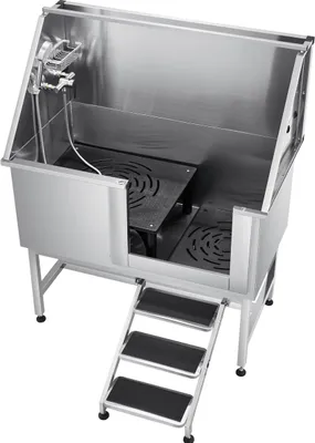 Productafbeelding van 127 cm Badkuip voor honden, roestvrij staal, met trap en waterfilter
