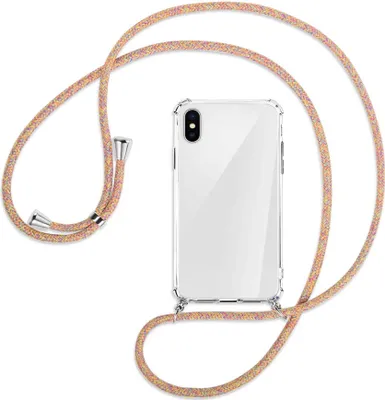 Produktbild von Handykette Backcover-Schutzhülle mit Band (Metall silberfarben) für Apple iPhone X / XS / 10 - Rainbow