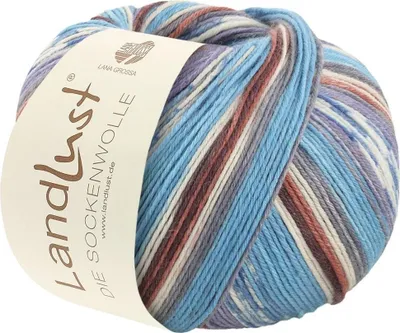 Produktbild von Lana Grossa Landlust DIE SOCKENWOLLE 150 g 6-fach Sockenwolle von Lana Grossa und Landlust 390 m Farbe 937 - Blaulila/Ecru/Jade/Dunkelviolett/-grau/Kornblume