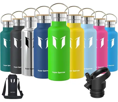 Image de Bouteille en acier inoxydable, 500 ml, vert pomme, étanche, sans BPA, avec 2 bouchons