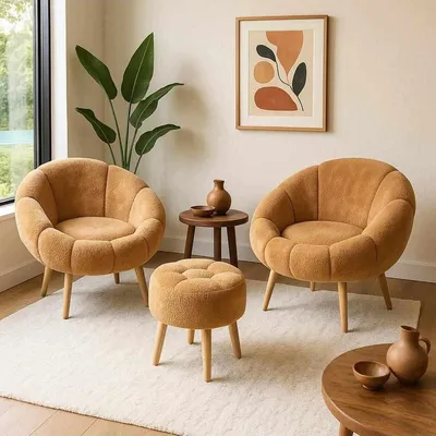Productafbeelding van Hanah Home, hoogwaardige fauteuil- en poefset (3-delig) - 100% melamine | Bruin