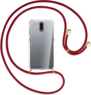 Produktbild von Handykette Backcover-Schutzhülle mit Band (Metall goldfarben) für Nokia 2.3 - dunkelrot