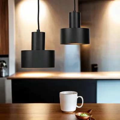 Produktbild von Hängeleuchte Metall 2-flammig E27 verstellbar Schwarz Retro Hängelampe Esstisch Wohnzimmer