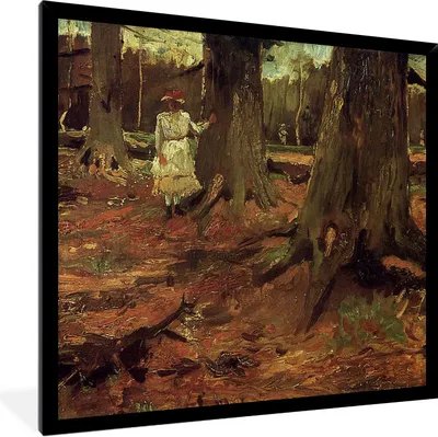 Produktbild von MuchoWow® Gerahmtes Poster Mädchen im Wald - Gemälde von Vincent van Gogh 40x40 cm - Poster mit Schwarzem Bilderrahmen Wandposter Rahmen Foto Bilder - Mit Rahmen - Wanddekoration Schlafzimmer