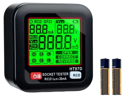 Productafbeelding van Stopcontacttester met RCD en LCD-spanningsdisplay, 30-260 V