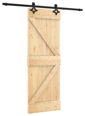 Image de Porte coulissante vidaXL, finition naturelle et noire, 70 x 210 cm, pin massif