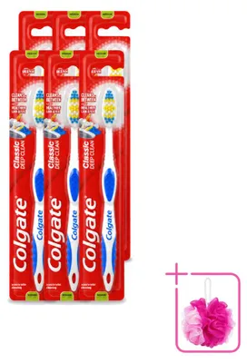Imagen del producto de 6 cepillos de dientes Colgate Classic Deep Clean, tamaño medio, pack ahorro - 6 unidades