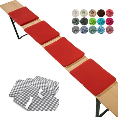 Produktbild von heimtexland ® Sitzkissen 4er Set  Bierbank Polster Auflage Bierzeltgarnitur Garten Deko Kissen Typ859 Rot
