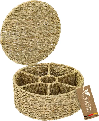 Produktbild von HMF Teebox für Teebeutel geflochten aus Seegras, Tee Aufbewahrungsbox mit 7 großen Fächern | 27 x 27 x 11 cm