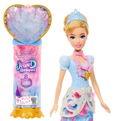 Produktbild von Disney Princess Jewel Reveal Cinderella Modepuppe mit 8 Überraschungen wie Juwelenbox und Zubehörteilen, Modepuppe, Weiblich, 3 Jahr(e), Junge/Mädchen, 317,5 mm, Mehrfarbig
