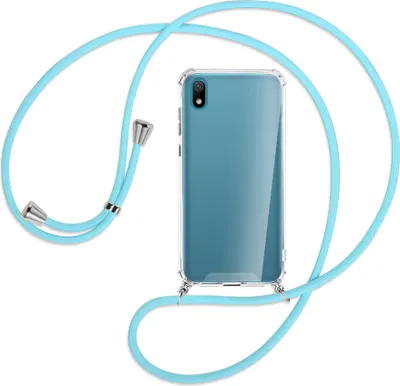 Produktbild von Handykette Backcover-Schutzhülle mit Band (Metall silberfarben) für Huawei Y5 2019 - himmelblau
