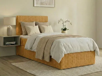 Produktbild von Boxspringbett RALFI 100 x 200 cm (Linke Seit) mit Bettkästen, Bonell-Matratze H3 und Visco-Topper. Farbe: Gelb