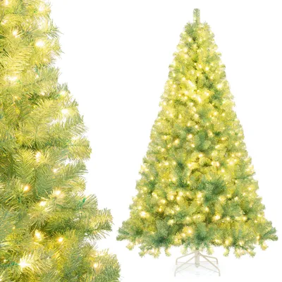 Produktbild von 225 cm Künstlicher Weihnachtsbaum mit Beleuchtung, Christbaum mit 1300 Zweigspitzen, 550 warmweißen LED-Lichtern & 8 Beleuchtungsmodi (Fruchtgrün)