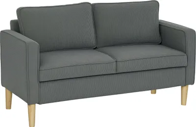 Produktbild von HOMCOM 2-Sitzer-Sofa, modernes Stoffsofa mit Armlehnen und 2 abnehmbaren Kissen, 2-Sitzer-Sofa mit Stauraum und Holzbeinen für Wohnzimmer, Lounge, Zuhause und Büro, 140 x 63 x 79 cm, grau
