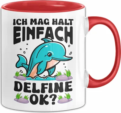 Produktbild von Delfin-Liebhaber Tasse Geschenk Ich Mag Halt Einfach Delfine Ok Geschenkidee Geburtstag Kaffee-Becher (Rot)