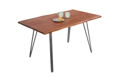 Produktbild von Esstisch Baumkante 120 x 80 cm Akazie massiv nussbaumfarben Metallgestell Silber CELIA