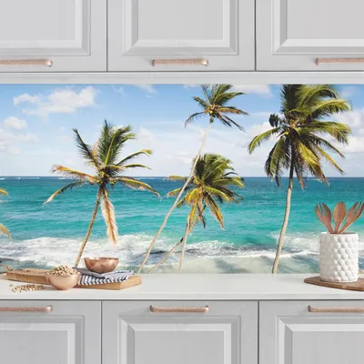 Produktbild von Küchenrückwand Strand selbstklebend - 0.65 mm Wandpaneel wasserfest Design blau Motiv Spritzschutz fugenlos