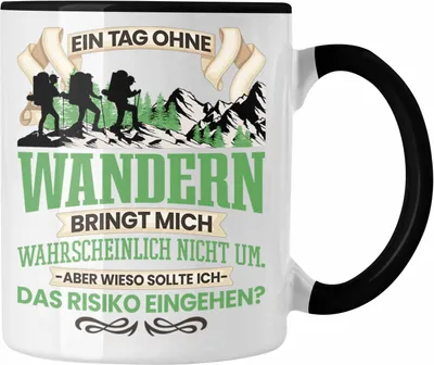 Produktbild von Trendation - Wandern Tasse Geschenk für Wanderer Berge Lustiger Spruch Geschenkidee (Schwarz)