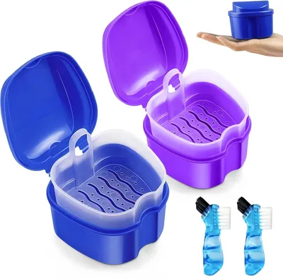 Produktbild von Zahnprothesenhalter mit Zahnbürste, 2 Stück, robust, für Zuhause und Reisen