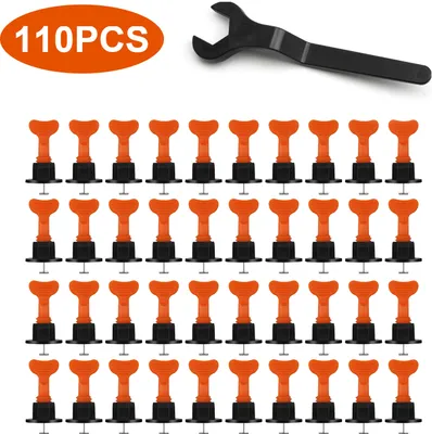 Image de Jopassy Système de nivellement de carreaux, 110 pcs Système de nivellement de carreaux Revêtement de sol Mur plastique Clip Réglable Locator Spacer Pince Level Wedge Outil à main Réutilisable Kit
