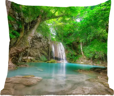 Produktbild von MuchoWow® Zierkissen Sofakissen Wohnzimmer Dekokissen 45x45 cm Dschungel - Wasserfall - Pflanzen - Wasser - Natur - Schlafpolster - Polster für das Sofa