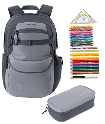 Produktbild von Schulrucksack Jungen Mädchen 3 Teile Set Nitro Future Hero Schultasche inkl. Mäppchen Box XL und Mäppchen Füllung 31 T grau dunkelgrau Graphite +rmv