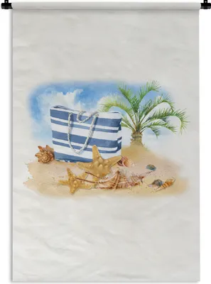Produktbild von MuchoWow® Wandteppich Wandbehang Tasche - Palme - Muscheln 60x90 cm Tapisserie Dekoration Wandtuch - Foto-Teppich - Abwaschbar