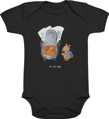 Produktbild von Mr. & Mrs. Panda Strampler Pinguin & Maus Wanderer 12. - 18. Monat - Schwarz - Geschenk, Baby, Pinguine, Babybody, Ausflug, Wandern, Einteiler, babykleidung body, overall