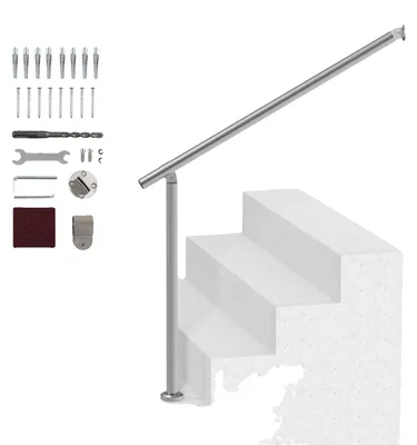 Image de Mains courantes VEVOR pour escaliers extérieurs, kit de balustrade de terrasse de 100 cm pour montage mural et au sol, balustrade pour escaliers extérieurs avec kit d'installation, mains courantes pour personnes âgées, balustrade de véranda argentée