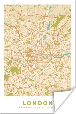 Produktbild von MuchoWow® Poster London - Stadtplan - Vintage - Karte 20x30 cm - Papierdruck