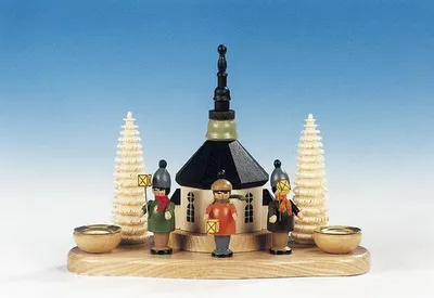 Produktbild von Kerzenständer Seiffener Kirche mit Laternenkinder bunt  Größe 14 cm NEU