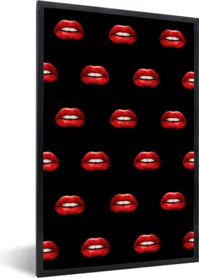 Produktbild von MuchoWow® MuchoWow® Gerahmtes Poster Lippen - Rot - Muster 40x60 cm - Poster mit zchwarzem Bilderrahmen - Papierdruck - Wandbilder