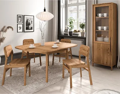 Produktbild von Esszimmermöbel Set mit ausziehbarem Tisch, Wildeiche massiv geölt, THORNBURY-165, 6-teilig