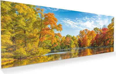 Produktbild von Glasbild 150x60cm in XXL für Wohnzimmer, Schlafzimmer Motiv Herbstlicher See