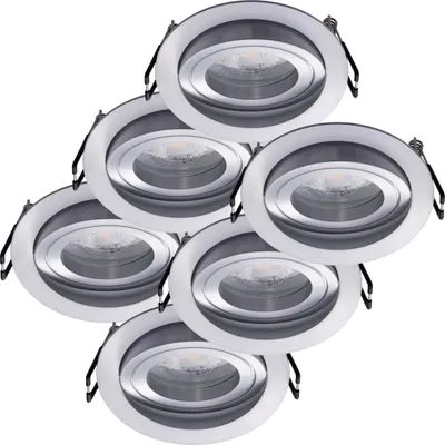 Produktbild von 6er Set Oktaplex Einbaustrahler rund Alu schwenkbar inkl. LED Modul 4.000K warmweiß - Deckenspot Aluminium gebürstet