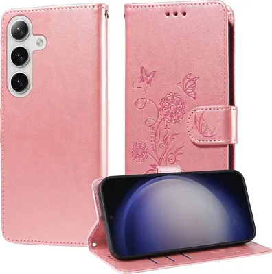 Produktbild von Mobigear Flowers  Samsung Galaxy S25 Plus Hülle Klapphülle Geldbörse - Roségold