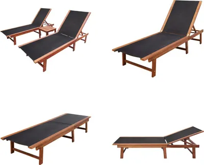 Produktbild von vidaXL Sonnenliegen 2 Stk. mit Tisch Akazie Massivholz und Textilene - Sonnenliege - Sonnenliegen - Liegestuhl - Liegestühle