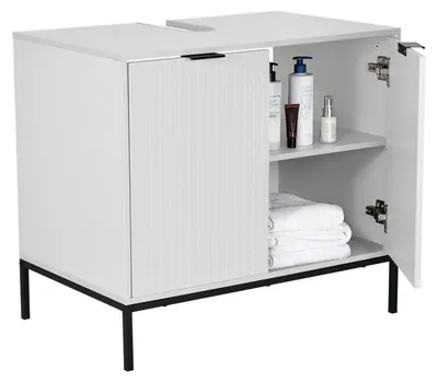 Productafbeelding van Onderkast voor wastafel - Badkamermeubel - Vrijstaand - 2 deuren - Voor montage - 70 x 63 x 45 cm - Wit