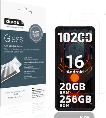 Produktbild von 2x Schutzfolie für CUBOT Kingkong ACE 5 - Anti-Shock 9H Folie dipos Glass Kunststoffglas
