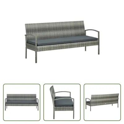 Produktbild von The Living Store Gartensofa 3-Sitzer mit Kissen Grau Poly Rattan
