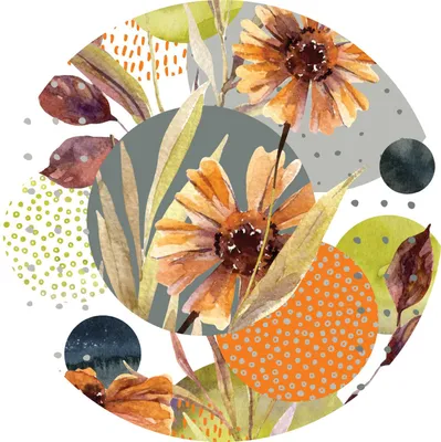 Produktbild von Sanders & Sanders selbstklebende runde Tapete Blumen Grün, Orange und Grau Ø 140 cm