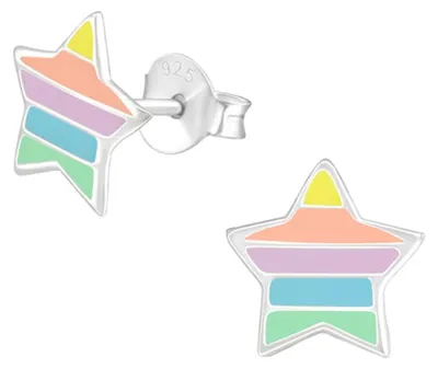 Produktbild von Kinderohrstecker: Mädchen Ohrringe Silber „Stern in Pastell“